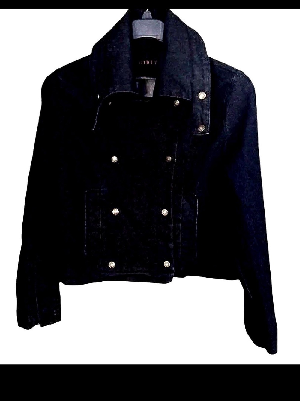 KIKIT Y2K Dark Blue Denim Cropped Peacoat Swing Jean Jacket Sz L